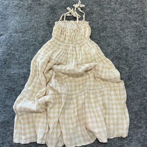 Made For Italic Beige Cream Milkmaid  Ruffled Gingham Maxi Dress Size XS